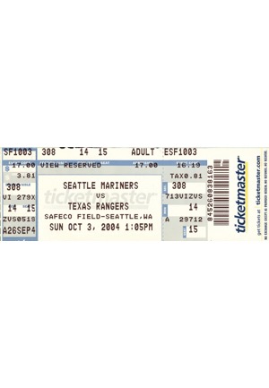 10/3/2004 Seattle Mariners at Texas Rangers Full Game Ticket (Ichiro Sets Single Season Hit Record)