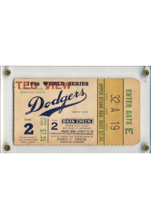 1956 NY Yankees at Brooklyn Dodgers World Series Game 2 Ticket Stub