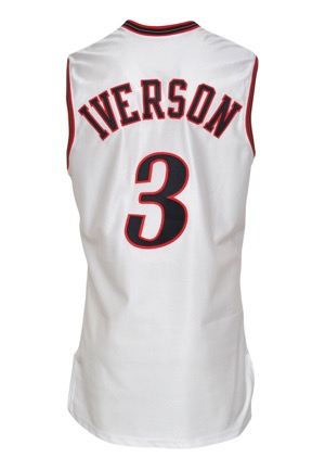 2002-03 Allen Iverson Philadelphia 76ers Game-Used & Autographed Home Jersey with Headband, Wristband, Finger Sleeve & "Shooter Sleeve" (5)(JSA)