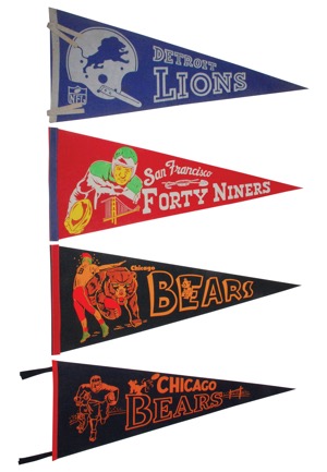 Vintage NFL Pennants – Chicago Bears, San Francisco 49ers & Detroit Lions (4)