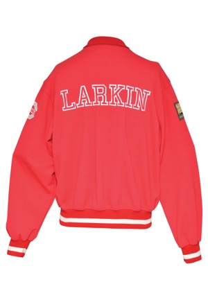1994 Barry Larkin Cincinnati Reds Worn Dugout Jacket (1869 Red Stockings Patch)