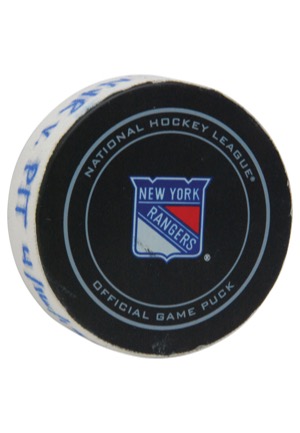 4/16/2015 New York Rangers vs. Pittsburgh Penguins Stanley Cup Playoffs Game-Used Puck (Steiner)