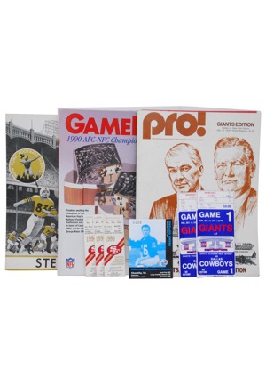 10/21/1956 NY Giants Program Signed by Frank Gifford, 10/10/1976 NY Giants Ticket Stubs & Program From First Home Game at Giants Stadium, 1/20/1991 NY Giants Ticket Stubs & Program from NFC...