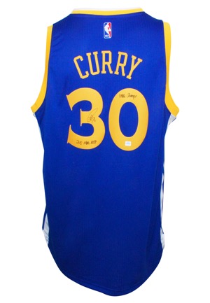 Stephen Curry Golden State Warriors Autographed Replica Swingman Road Jersey with "NBA Champs" & "2015 NBA MVP" Inscriptions (JSA • Curry COA)