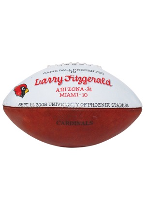9/14/2008 Arizona Cardinals vs. Miami Dolphins NFL Game Ball Presented to Larry Fitzgerald
