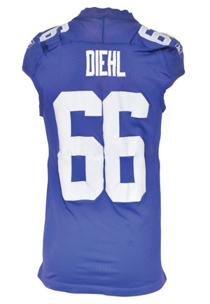2009 David Diehl New York Giants Game-Used Home Jersey (Repairs)