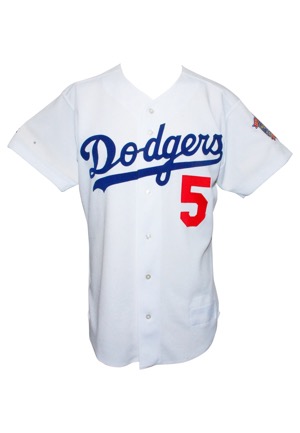 Los Angeles Dodgers Game-Used Jerseys – 1998 Jose Vizcaino Home & 2002 Tom Goodwin Twice-Autographed Road (2)(JSA)