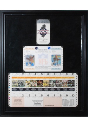Framed 1985 Chicago Bears Season Ticket Package with Super Bowl XX Ticket Stub (Championship Season)