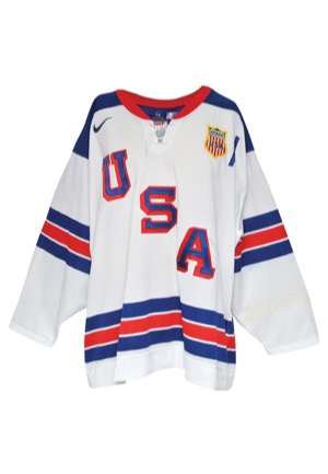 2/21/2010 Zach Parise Team USA Olympics Game-Used Retro White Jersey & Socks (2)(USA Hockey-MeiGray LOAs)