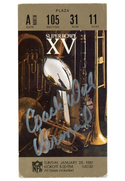 1/25/1981 Super Bowl XV Ticket Stub Signed by Coach Dick Vermeil (JSA)