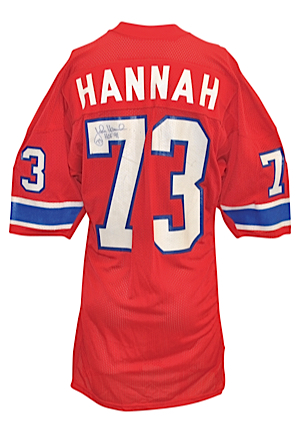Early 1980s John Hannah New England Patriots Game-Used & Twice Autographed Home Jersey (JSA • Rare • Repairs)