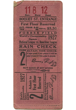 1927 World Series Ticket — Game No. 2 at Pittsburgh