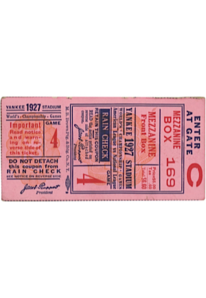 Walter Johnsons Personal 1927 World Series Ticket Stub — Game 4 (Sourced From Johnson Family • Championship Clinching Game)