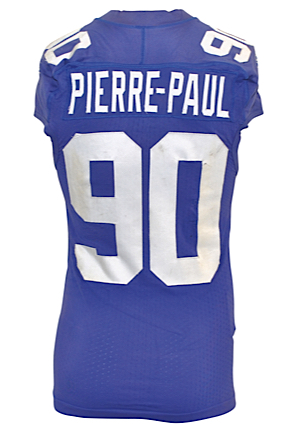 10/16/2011 Jason Pierre-Paul New York Giants Game-Used Home Jersey (Photo-Matched • Championship Season • Unwashed • Repairs) 