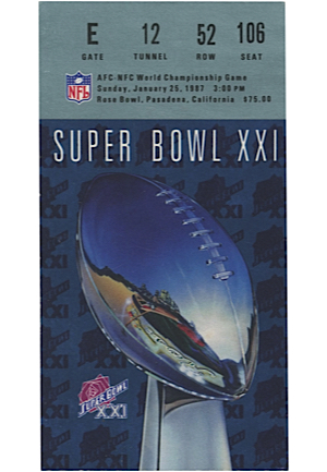 New York Giants Super Bowl Ticket Stubs — XXI (1987), XXV (1991), XXXV (2001), XLII (2008) & XLVI (2012)(5)