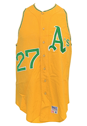 1971 Catfish Hunter Oakland Athletics Game-Used Road Flannel Vest