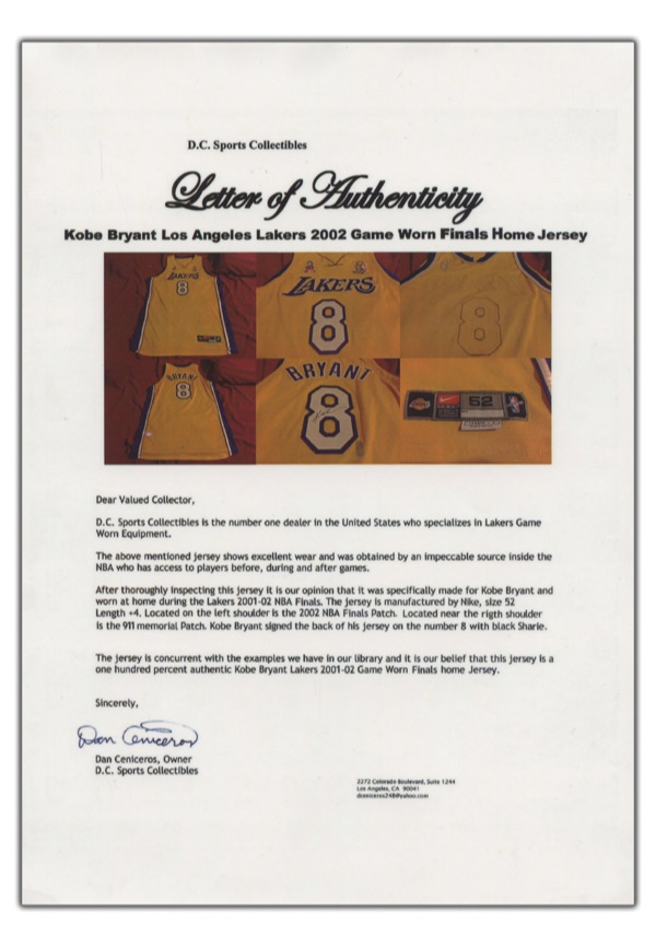 Lot Detail - 2001-2002 Kobe Bryant Los Angeles Lakers Game-Used