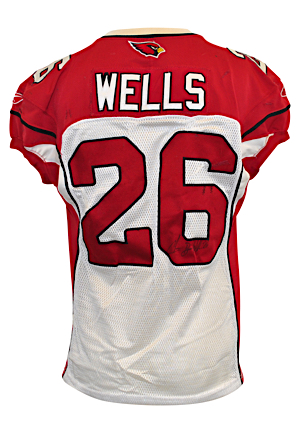 2009 Chris Beanie Wells Arizona Cardinals Game-Used & Twice-Autographed Home Jersey (JSA • Pounded With Repairs)