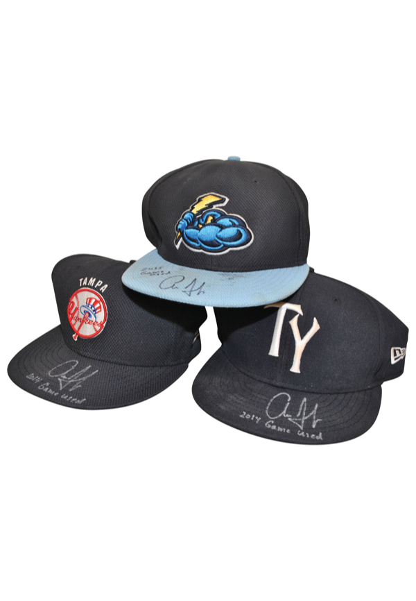 Lot Detail - Aaron Judge Player-Worn Minor League Items — 2015 Trenton  Thunder Jersey & Autographed Cap With Two 2014 Tampa Yankees Autographed  Caps (4)(JSA • Trenton Thunder LOA)