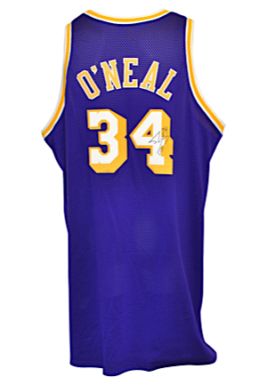 1998-99 Shaquille ONeal Los Angeles Lakers Game-Used & Autographed Road Jersey (JSA • D.C. Sports LOA)