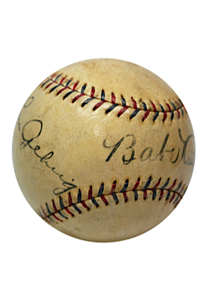 Outstanding 1927 Babe Ruth & Lou Gehrig NY Yankees "Murderers Row" Dual-Signed Official American League Baseball (Full JSA LOA)