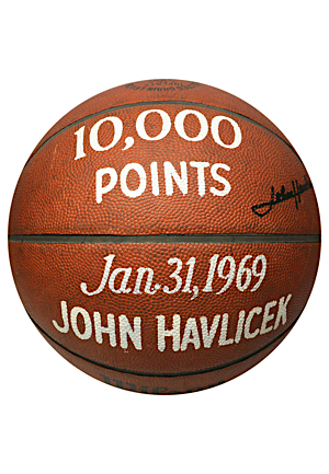1/31/1969 John Havlicek Boston Celtics Actual 10,000th Career Point Scored Game-Used & Autographed Trophy Ball (JSA • Havlicek LOA) 