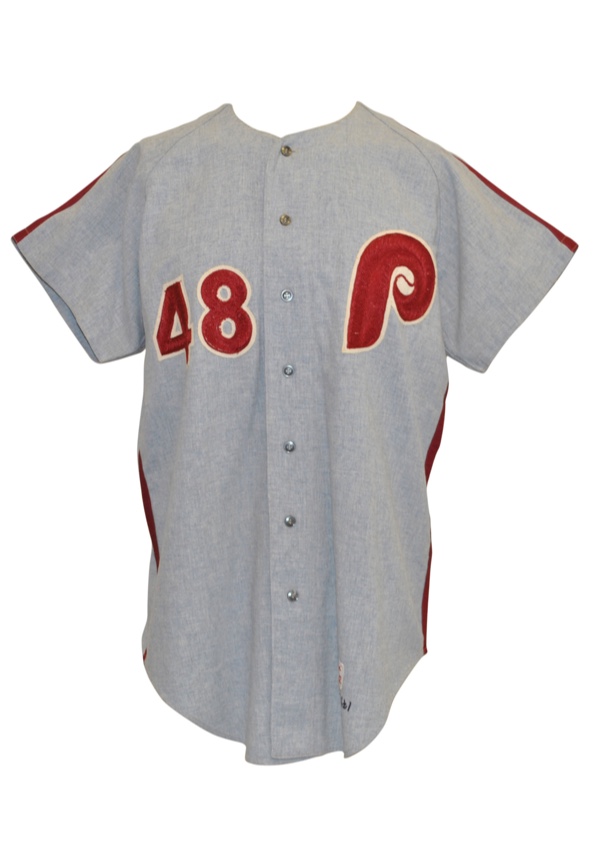 Lot Detail - Philadelphia Phillies Game-Used Flannel Items — 1970 Mike Ryan  Road Pants, 1970 Bayless Road Jersey & 1969 John Sullivan Road Jersey (3)