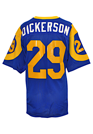 Mid 1980s Eric Dickerson Los Angeles Rams Game-Used Home Jersey (PE Custom Neck Alteration • Repairs)