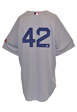 4/16/2013 Jon Lester Boston Red Sox No. 42 Jackie Robinson Day Bench-Worn Road Jersey (Championship Season • MLB Hologram)