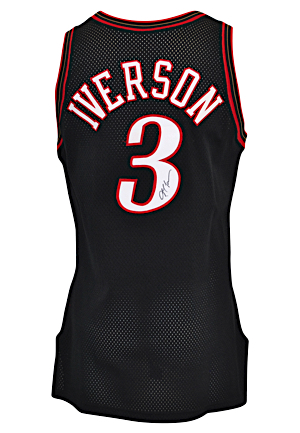 1999-00 Allen Iverson Philadelphia 76ers Game-Used & Autographed Black Alternate Jersey (JSA)