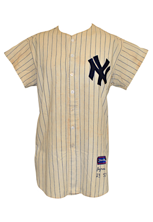 1957 Tommy Byrne New York Yankees Game-Used Pinstripe Home Flannel Jersey