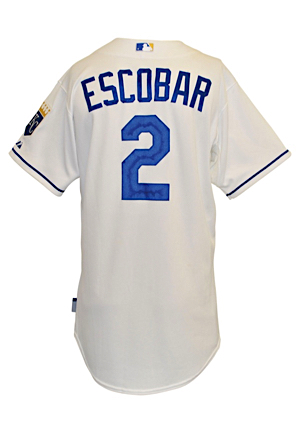 8/7/2015 Alcides Escobar Kansas City Royals Game-Used Home Jersey (MLB Hologram • Championship Season)