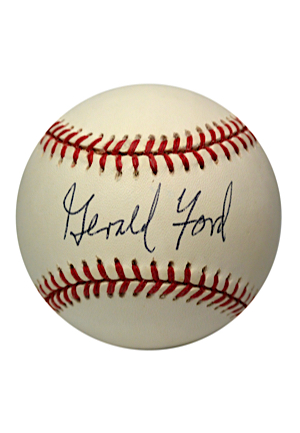 Single-Signed Baseballs Group Lot — Bud Selig, Gerald Ford & Earl Weaver (3)(JSA)