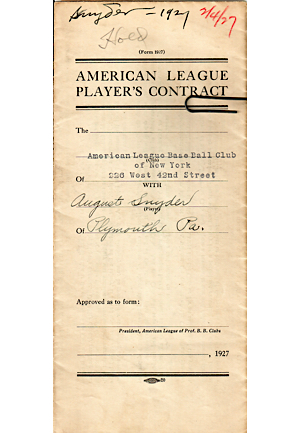 1927 August Snyder New York Yankees Player Contract (JSA)