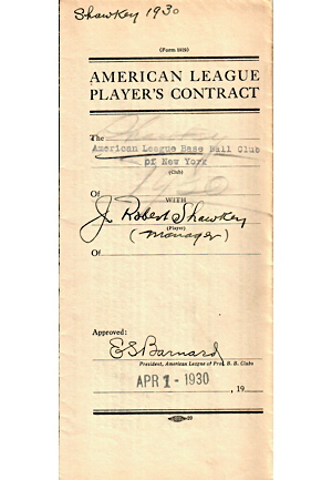 1930 Bob Shawkey New York Yankees Manager Contract (JSA)