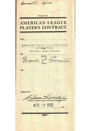 1932 Frank Crosetti New York Yankees Rookie Player Contract (JSA)