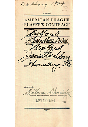 1934-35 Don Heffner, James DeShong, & Monte Pearson New York Yankees & Cleveland Indians Player Contracts (3)(JSA)