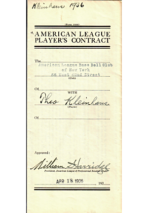 1936 Theo Kleinhans, Roy Johnson, & Edward "Ed" Levy New York Yankees Player Contracts & Agreements (3)(JSA)