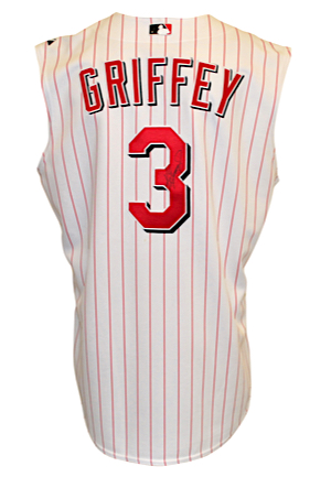 2007/08 Ken Griffey Jr. Cincinnati Reds Game-Used & Autographed Home Pinstripe Jersey (JSA • Glavine Family LOA)