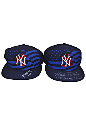 7/4/2015 Brian McCann & Mark Teixeira New York Yankees Game-Used & Autographed Caps (2)(JSA • MLB Hologram • PSA/DNA • Steiner Sports LOA)