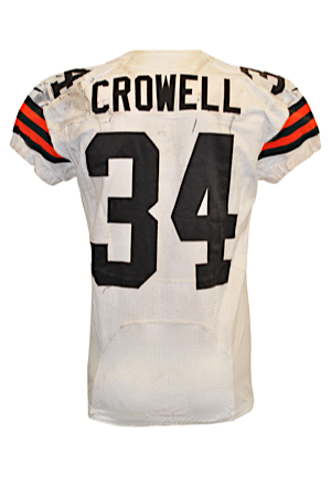 11/23/2014 Isaiah Crowell Cleveland Browns Game-Used Home Jersey (Unwashed • Photo-Matched • Fanatics & Team Barcode Inventory Tagging)