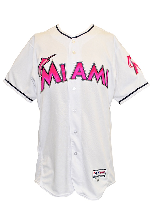 Lot Detail - 5/8/2016 Giancarlo Stanton Miami Marlins Game-Used Mother's  Day Home Jersey (MLB Authenticated)