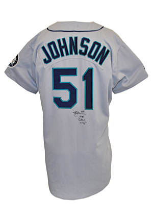 1998 Randy Johnson Seattle Mariners Game-Used & Autographed Road Jersey (Full JSA LOA)