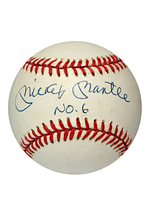 Mickey Mantle Single-Signed Baseball With NO.6 Inscription (2)(JSA • MINT)