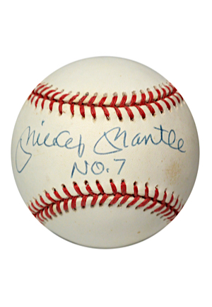 Mickey Mantle Single-Signed Baseball With NO.7 Inscription (JSA • MINT)
