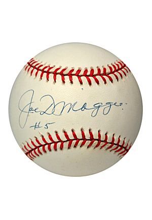 Joe DiMaggio Single-Signed Baseball With #5 Inscription (JSA)