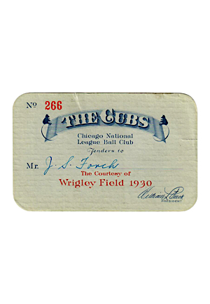 1930 Chicago Cubs Wrigley Field Season Pass