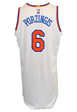 2016-17 Kristaps Porzingis New York Knicks Game-Used Home Jersey (70th Anniversary Patch)