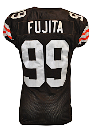 2010 Scott Fujita Cleveland Browns Game-Used Home Jersey (Team Barcode Inventory Tagging)