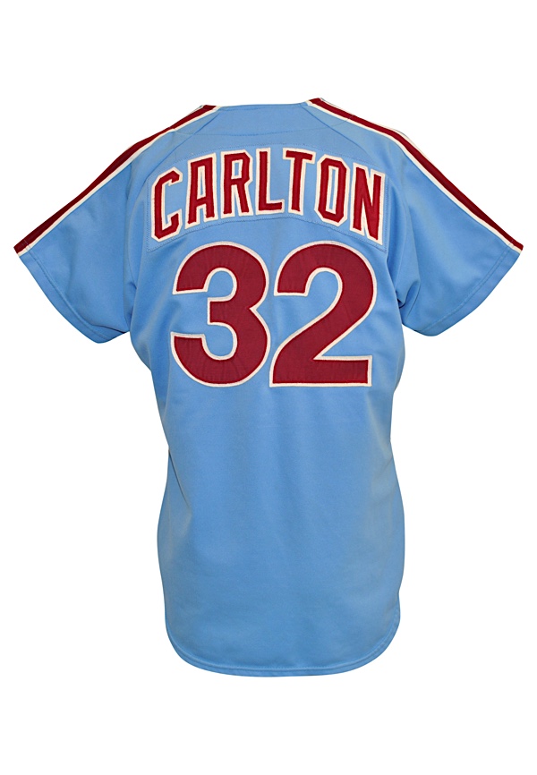 Lot Detail - 1977 Steve Carlton Philadelphia Phillies Game-Used &  Autographed Powder Blue Road Jersey (Full JSA • Photo-Matched • NL Cy Young  Award & MLB Wins Leader)